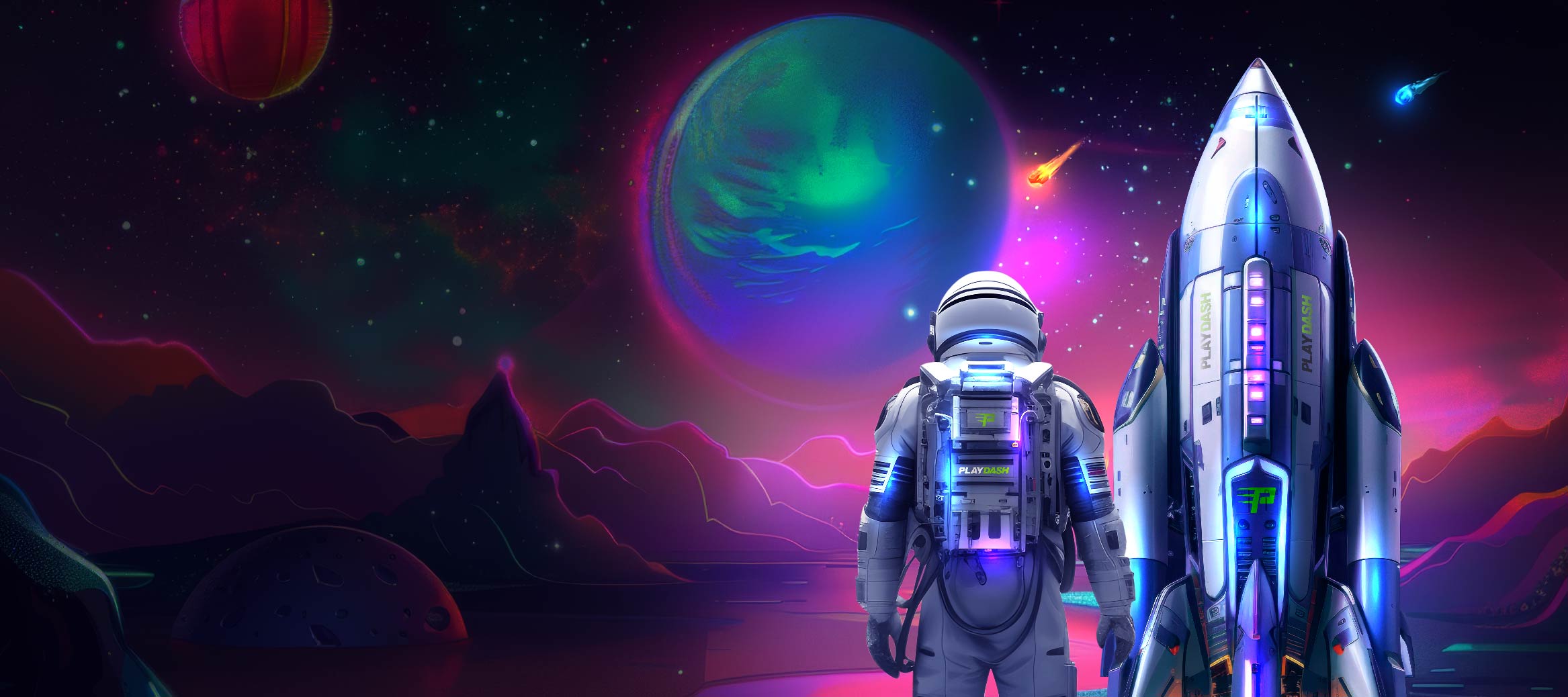 PlayDash astronaut and space-themed gaming artwork